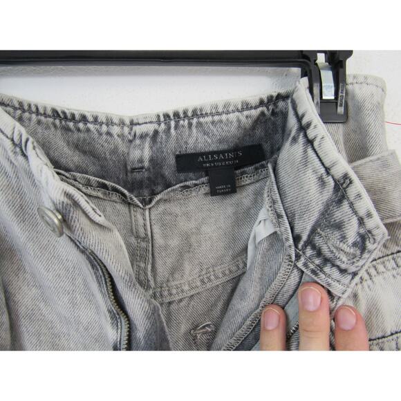 All Saints US 2 Sammy Paperbag Jean Gray Acid Wash Straight Leg Jeans Casual 90s - Picture 6 of 9